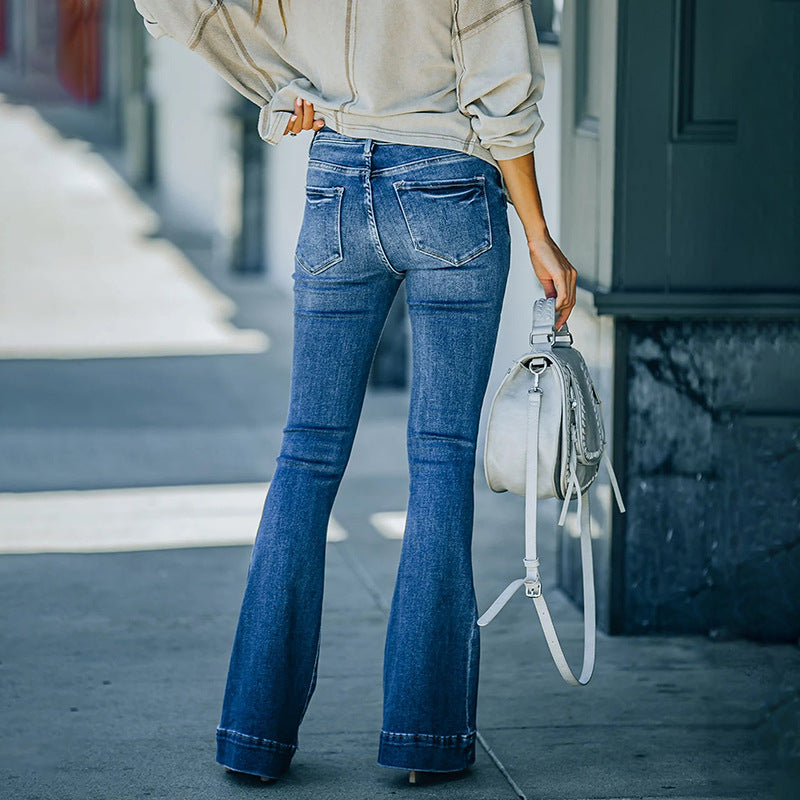 Ladies High-Waist Flared Jeans with Tailored Cut and Decorative Front Seam Chichicherry