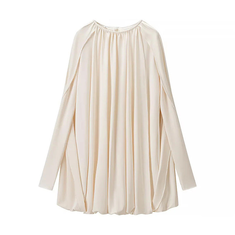Ladies Cape Mini Dress with Pleats and Side Sleeve Slits Chichicherry