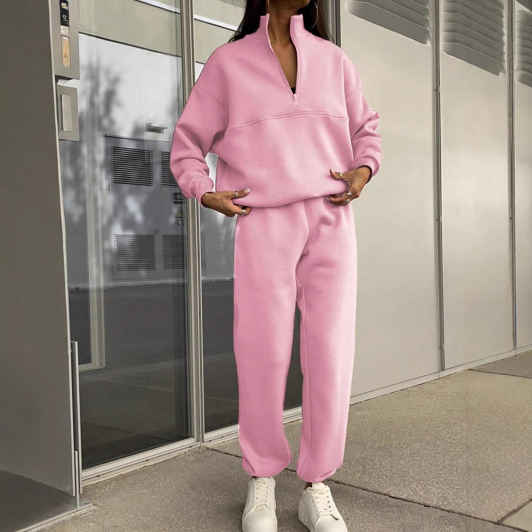 Women's Comfort Sweat Set with Half-Zip Stand-Up Collar and Relax Jogger Chichicherry