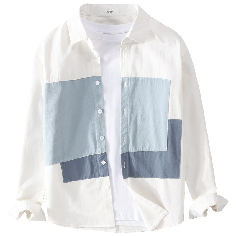 Men's cotton overshirt with colored block panels and Kent collar Chichicherry