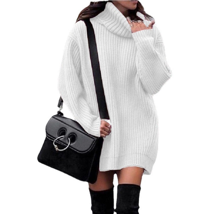 Women Oversized Long Sweater with Roll Neck, Ribbed Fine Knit and Figure-Flattering Tunic Length Chichicherry