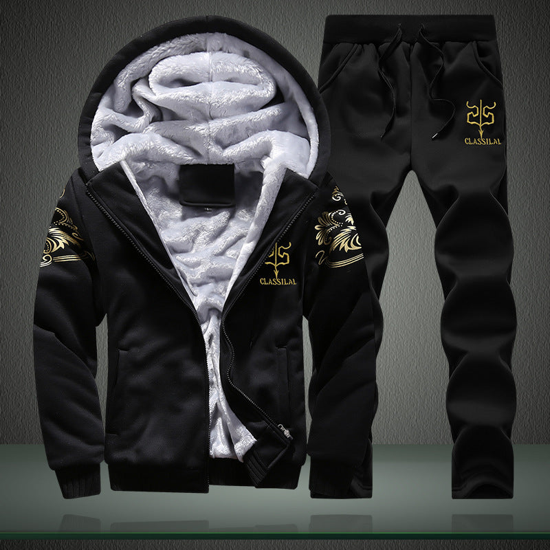 Men's Fleece-Lined Leisure Set with Hoodie and Thermal Joggers Chichicherry