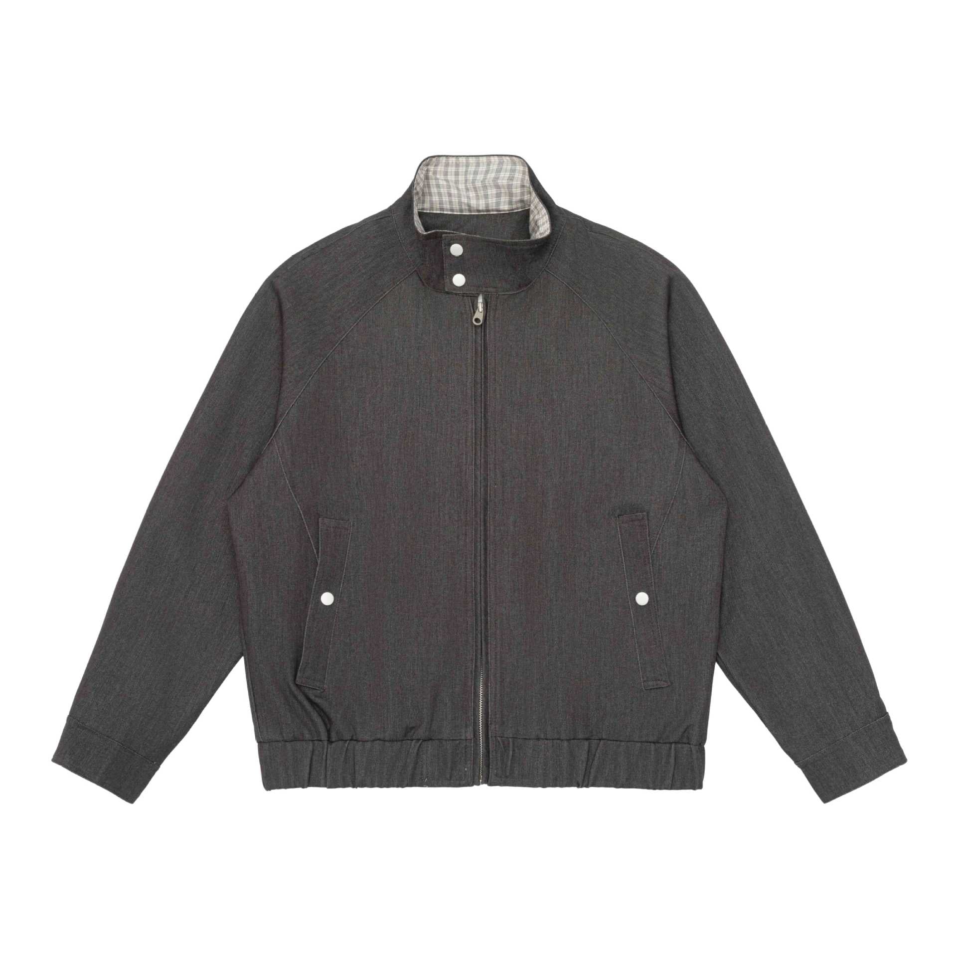 Unisex short jacket in denim mix with quilted division, stand-up collar and concealed zipper Chichicherry