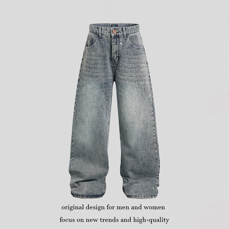 Women wide high-rise baggy jeans with used wash and stitching detail Chichicherry