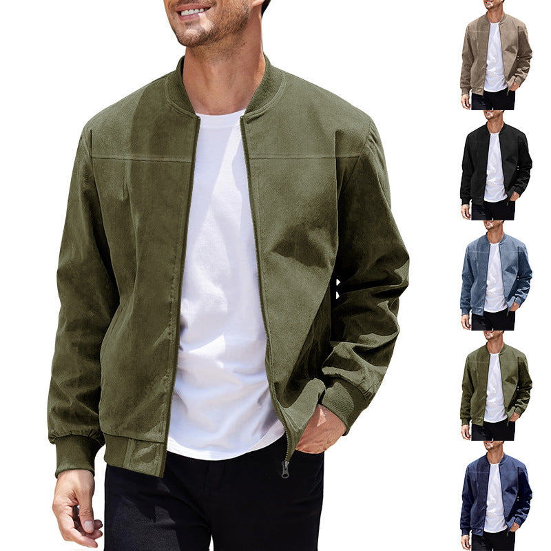 Men's suede bomber jacket with stand-up collar, ribbed cuffs, and full zip Chichicherry