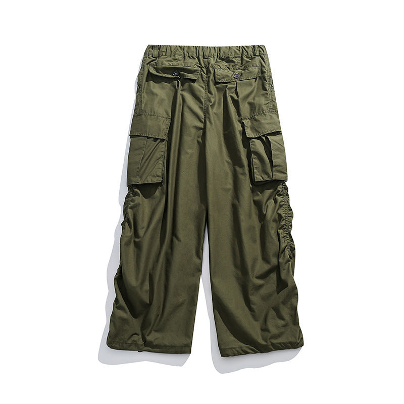 Unisex Loose Cargo Pants with Drawstring Waist, Large Flap Pockets, and Adjustable Hem Chichicherry
