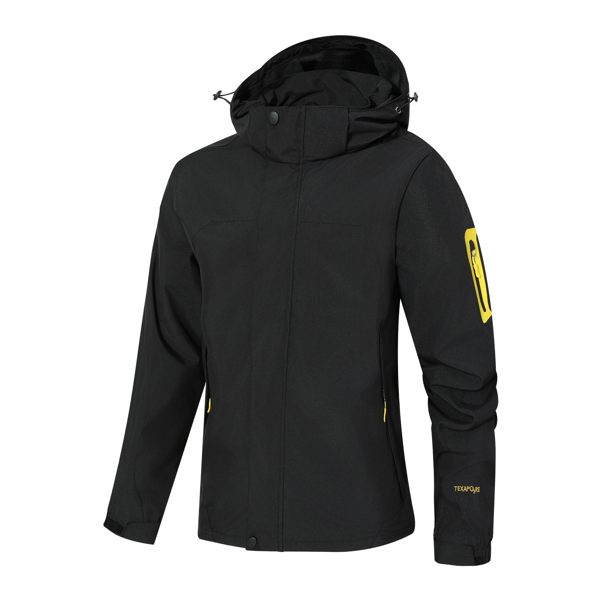 Men's Waterproof Softshell Outdoor Jacket with Hood, Sleeve Zipper Pocket and Windproof Membrane Chichicherry