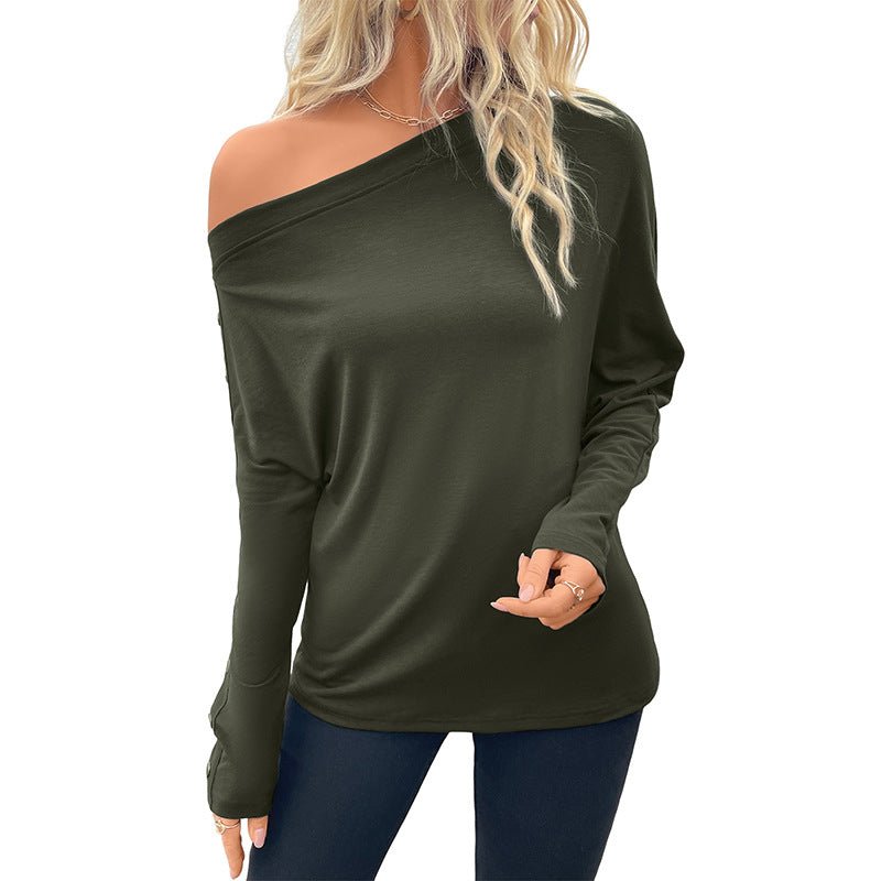 Women's Off-Shoulder Long Sleeve Shirt made of soft viscose jersey with dropped shoulder Chichicherry
