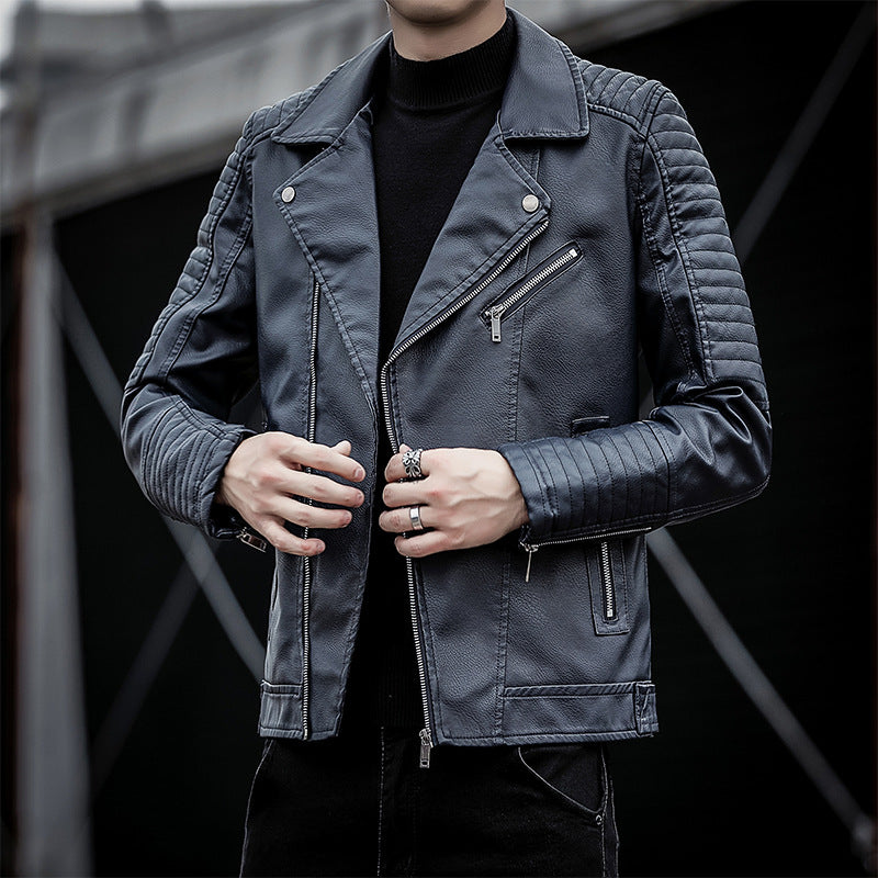Men's faux leather biker jacket with quilted shoulder yoke, asymmetric zipper and metal zipper Chichicherry