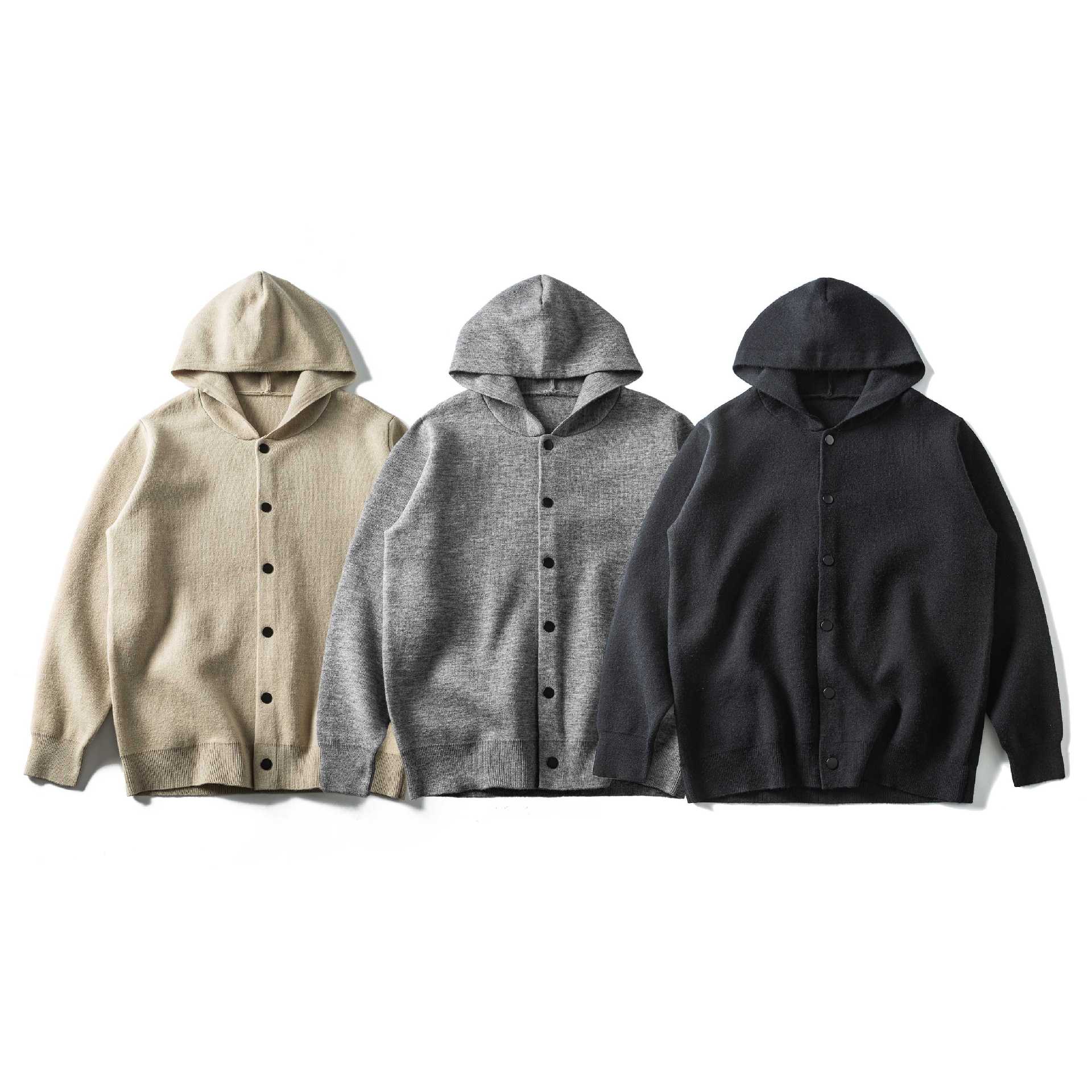 Unisex Light Hoodie Cardigan with Snap Fastener and Ribbed Cuffs Chichicherry