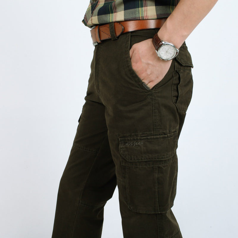 Men's Robust Elastic Canvas Cargo Pants with Reinforced Knee Areas and Multi-Pockets Chichicherry