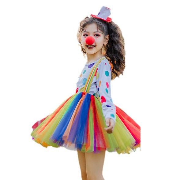 Girl Clown Costume with Colorful Dots and Tulle Skirt Chichicherry