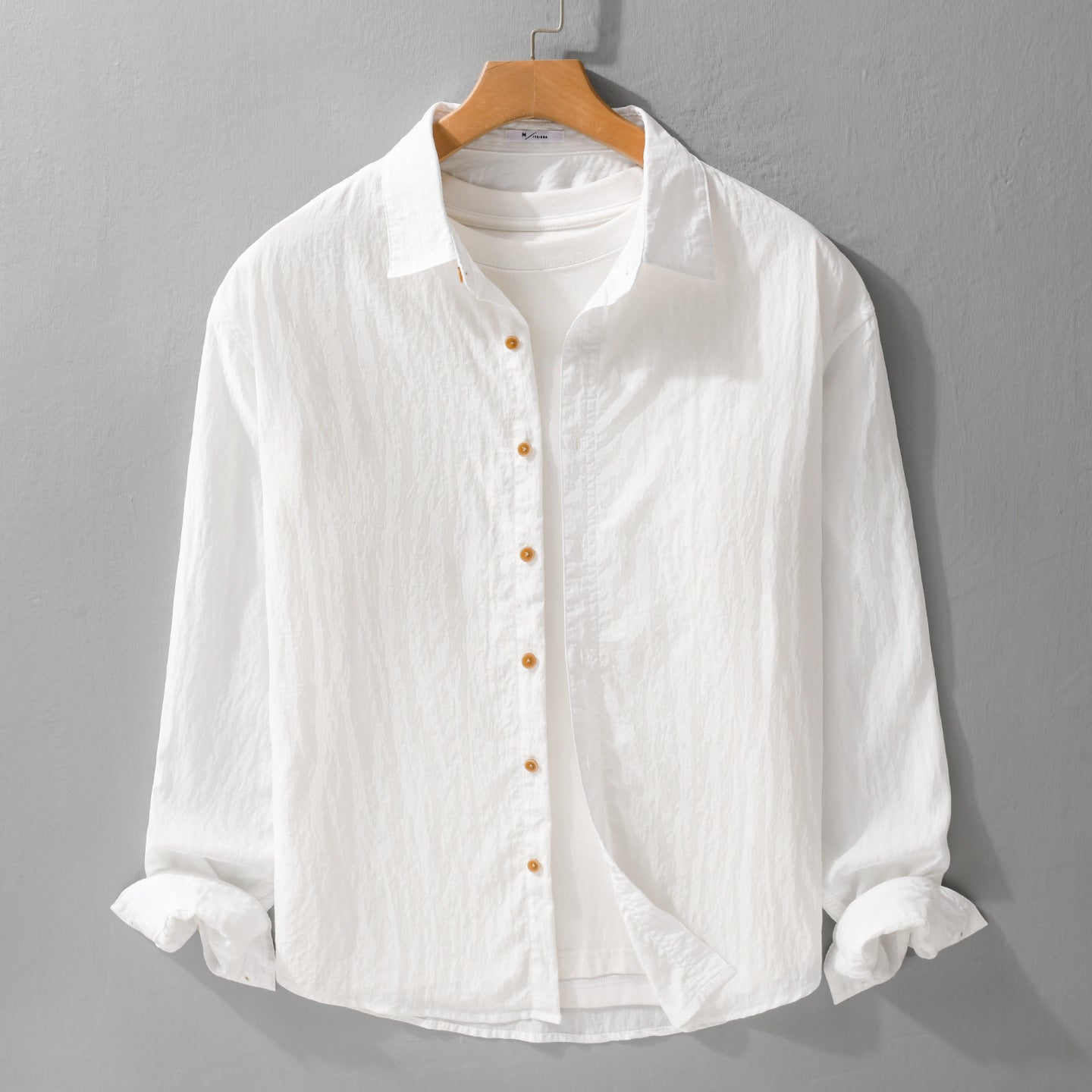 Men's Loose Crinkle Shirt made of Linen-Cotton Blend with Relaxed Fit and Wooden Buttons Chichicherry