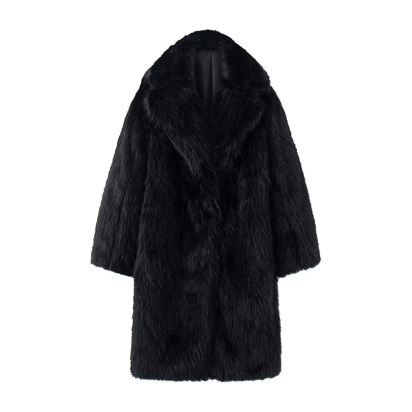 Women Long Oversize Faux Fur Coat with Voluminous Shawl Collar Chichicherry
