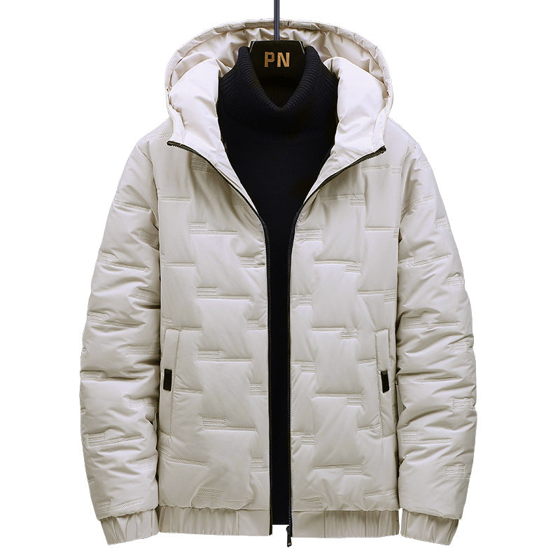 Men's Padded Quilted Jacket with Hood and Geometric Quilting Chichicherry