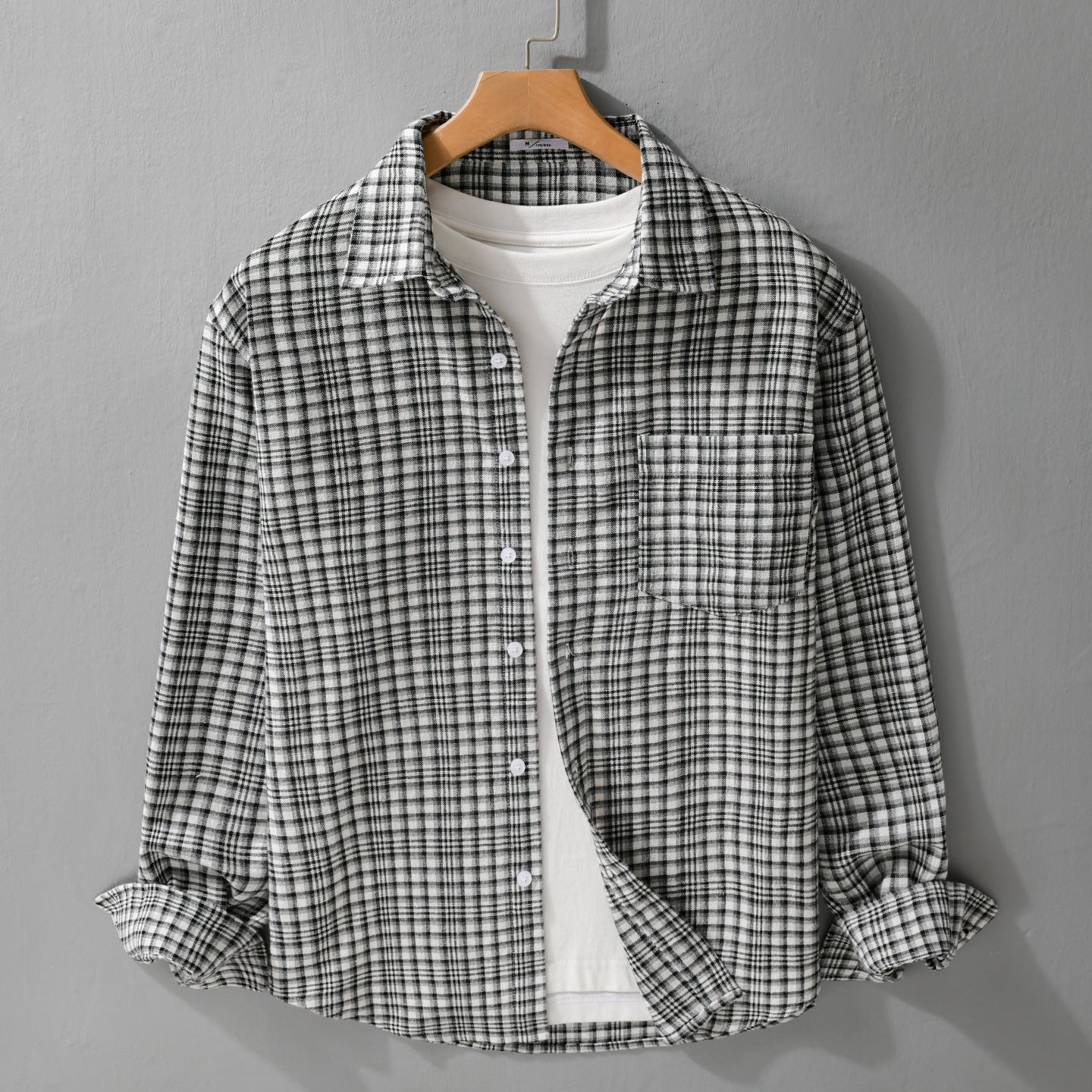 Men's Checked Flannel Overshirt in Relaxed Fit with Chest Pocket Chichicherry