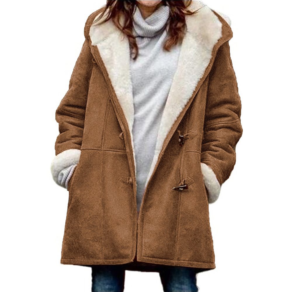 Women's teddy-lined duffle coat with hood, faux fur interior lining and toggle closures Chichicherry