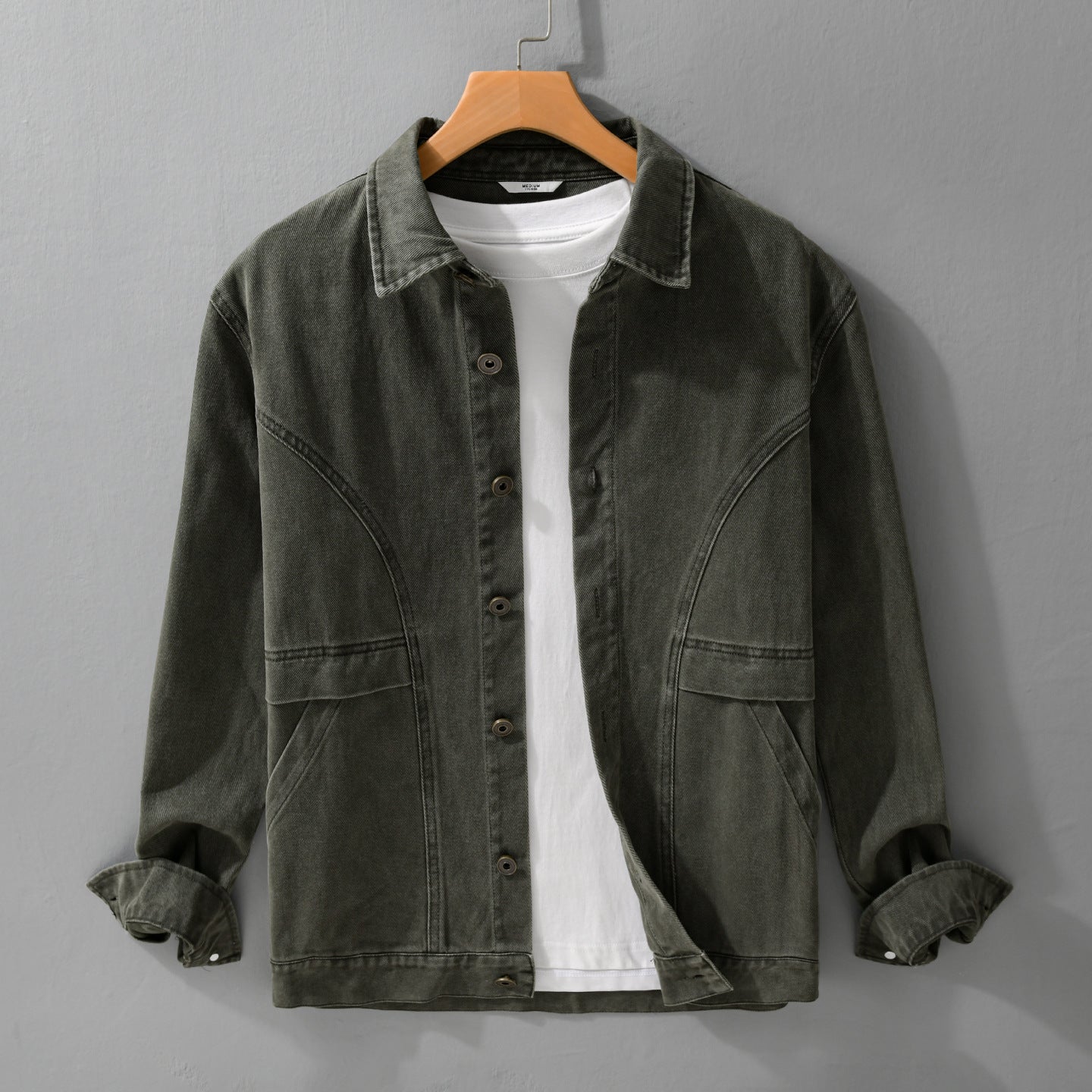 Men's robust canvas work jacket with front pockets and distinctive decorative seams Chichicherry