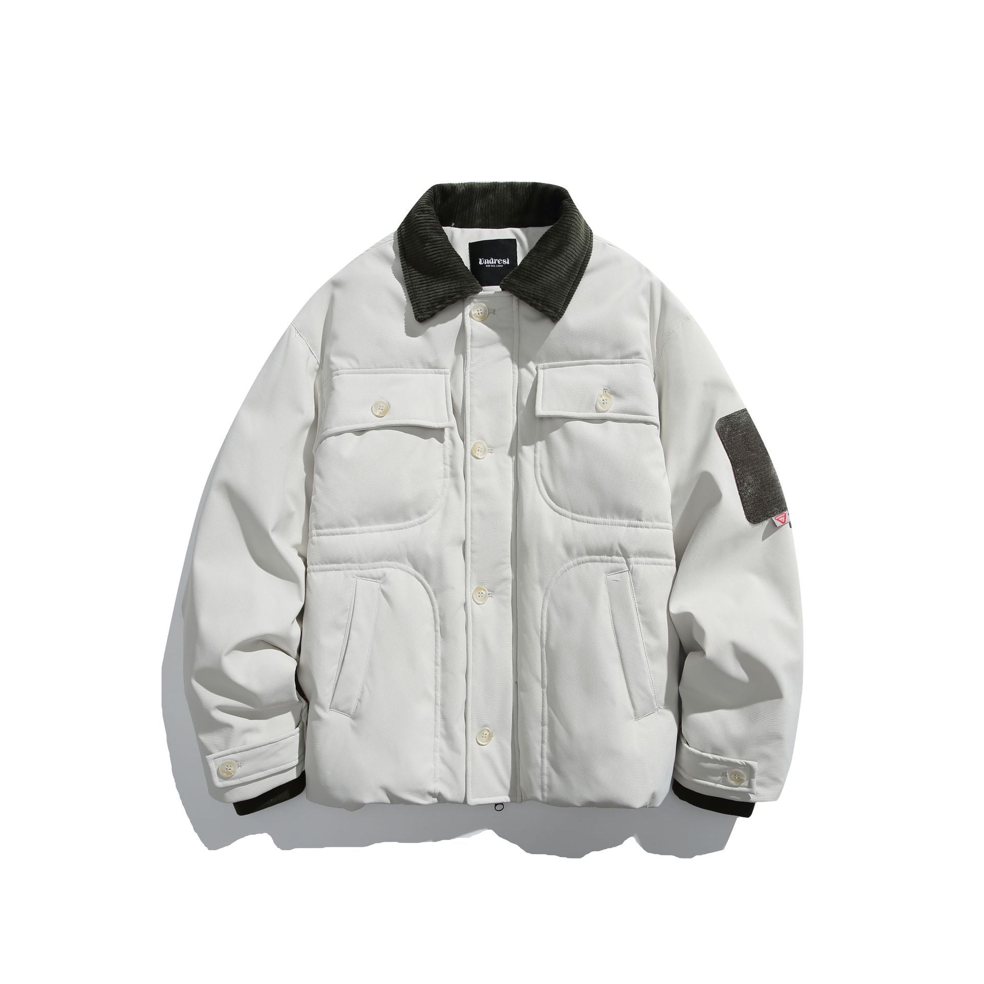 Men's insulated field jacket in workwear style with cord collar, elbow patches, and patch pockets Chichicherry