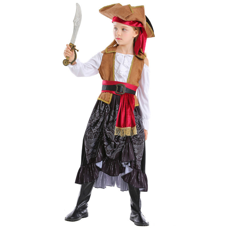 Girl Pirate Costume with Authentic Accessories and Swinging Skirt Chichicherry