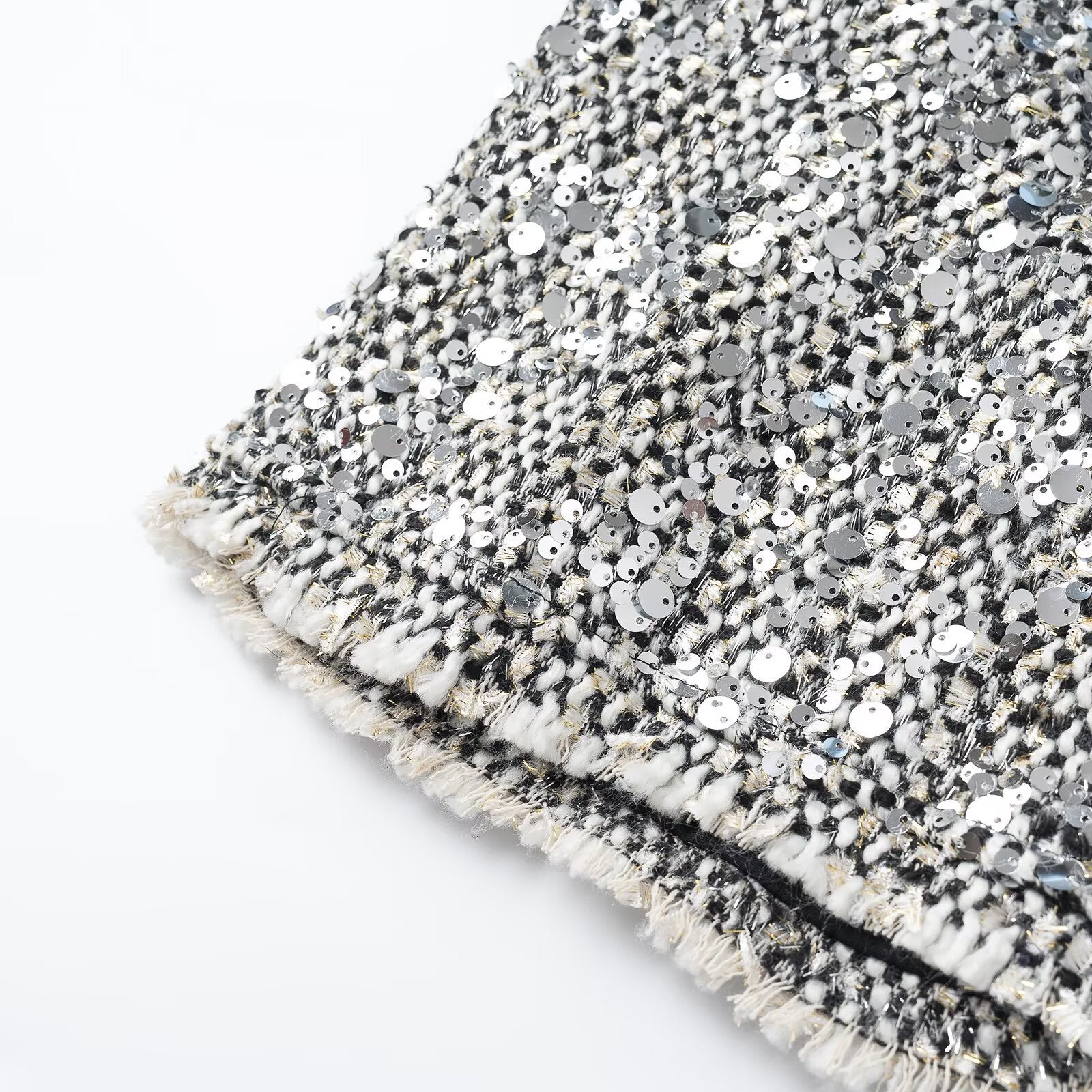 Women's short jacket in bouclé style with sequin trim and mother-of-pearl buttons Chichicherry