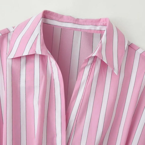 Women tailored blouse with tuck pleats and shirt collar Chichicherry
