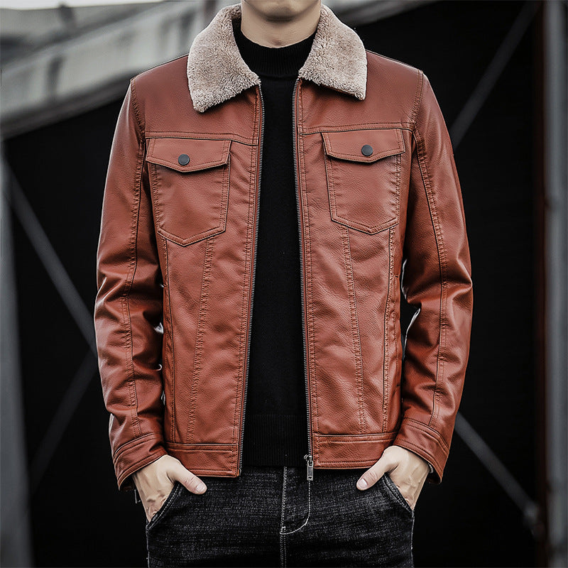 Men's pilot bomber jacket in leather look with teddy collar and utility details Chichicherry