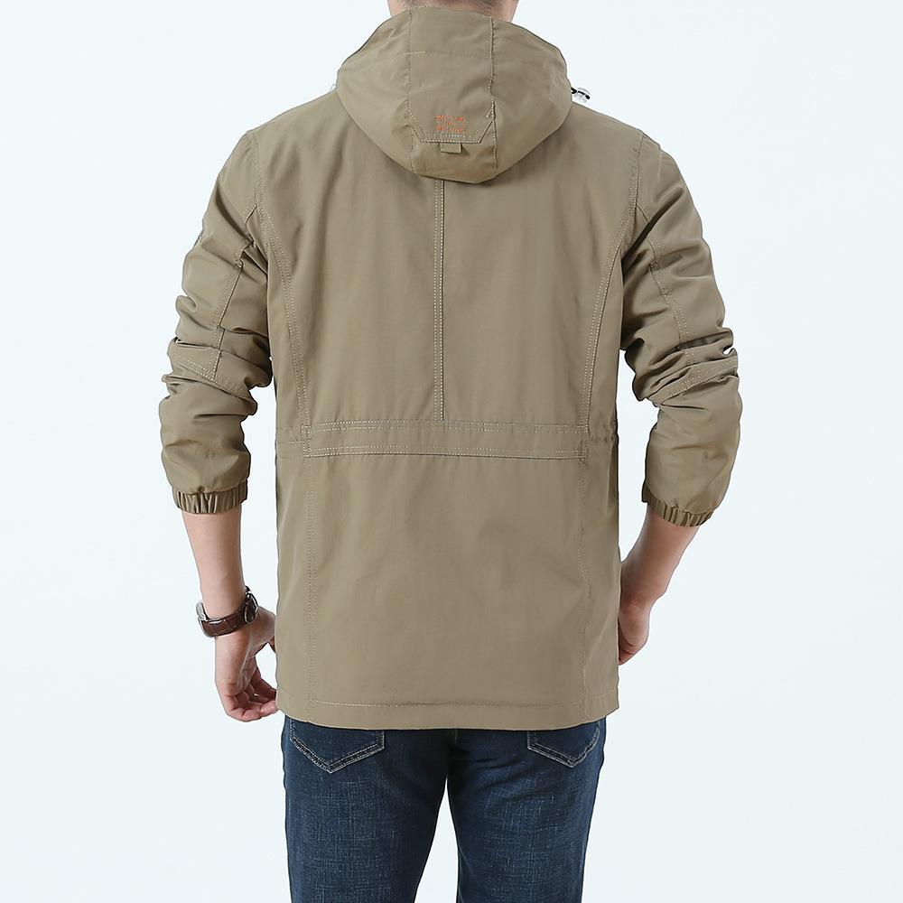 Men's Utility Field Jacket with Hood, Multifunction Pockets and Drawstring Waist Chichicherry