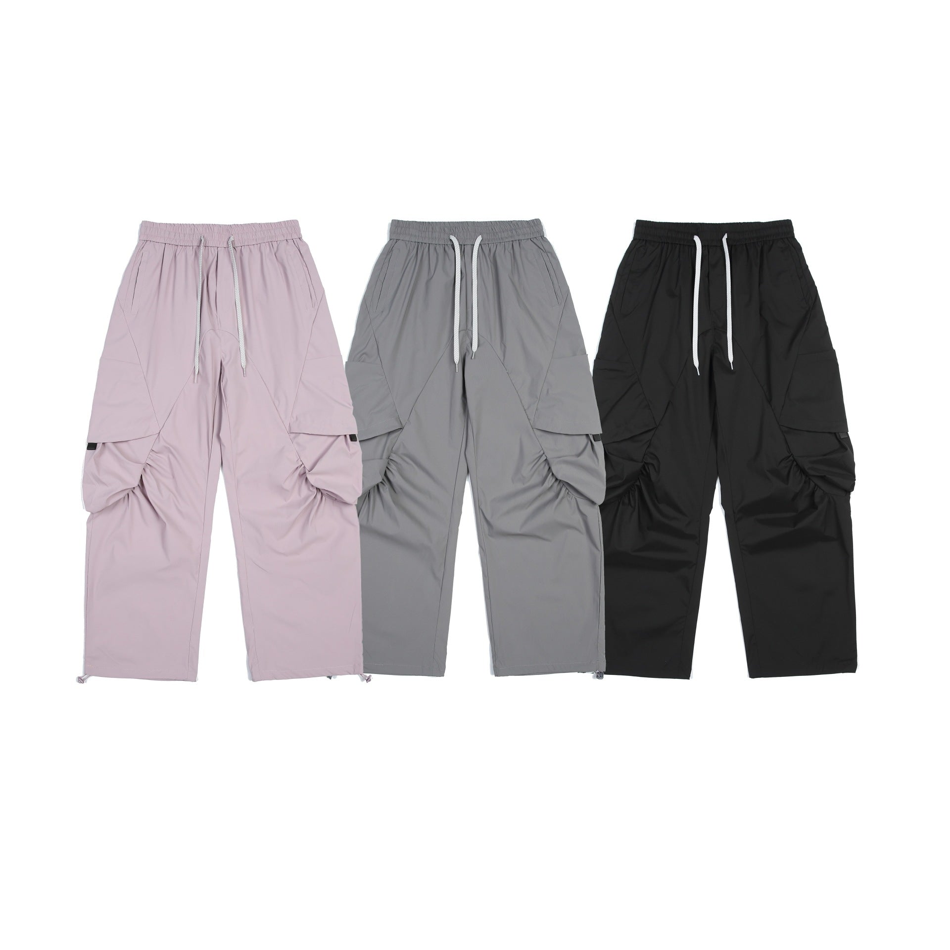 Men's Functional Cargo Pants in Tech Nylon with Elastic Waistband and Drawstring Chichicherry