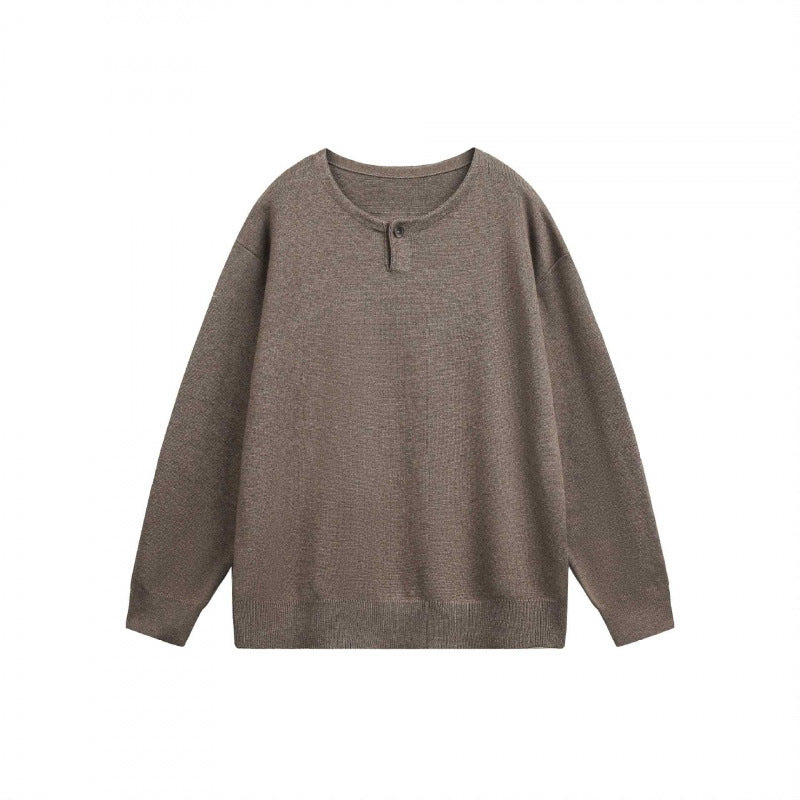 Unisex Oversize fine knit pullover with short Henley closure and structured mélange quality Chichicherry