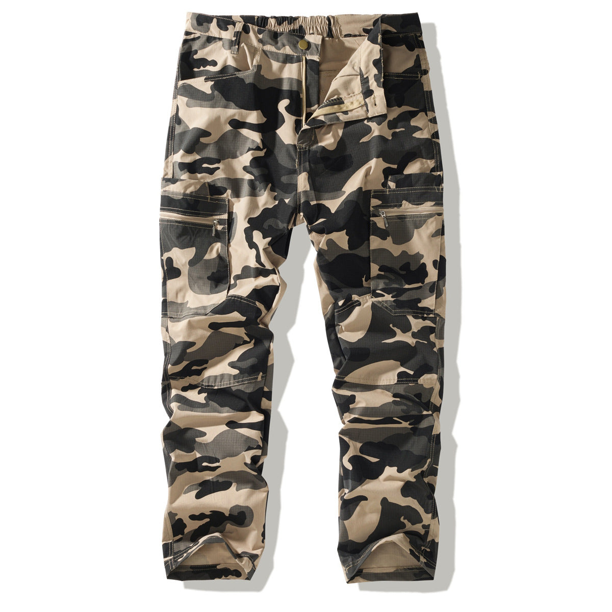 Men's Tactical Cargo Pants with Knee Reinforcement, Multiple Zipper Pockets and Elastic Waistband Chichicherry