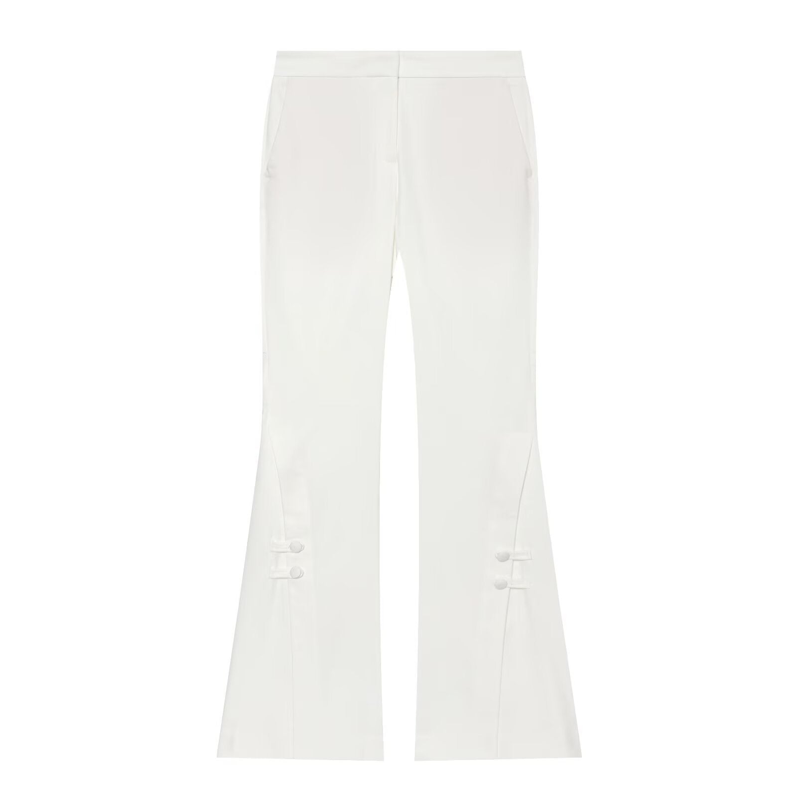 Women's High-Waisted Flared Pants with Decorative Button Closure and Side Pockets Chichicherry