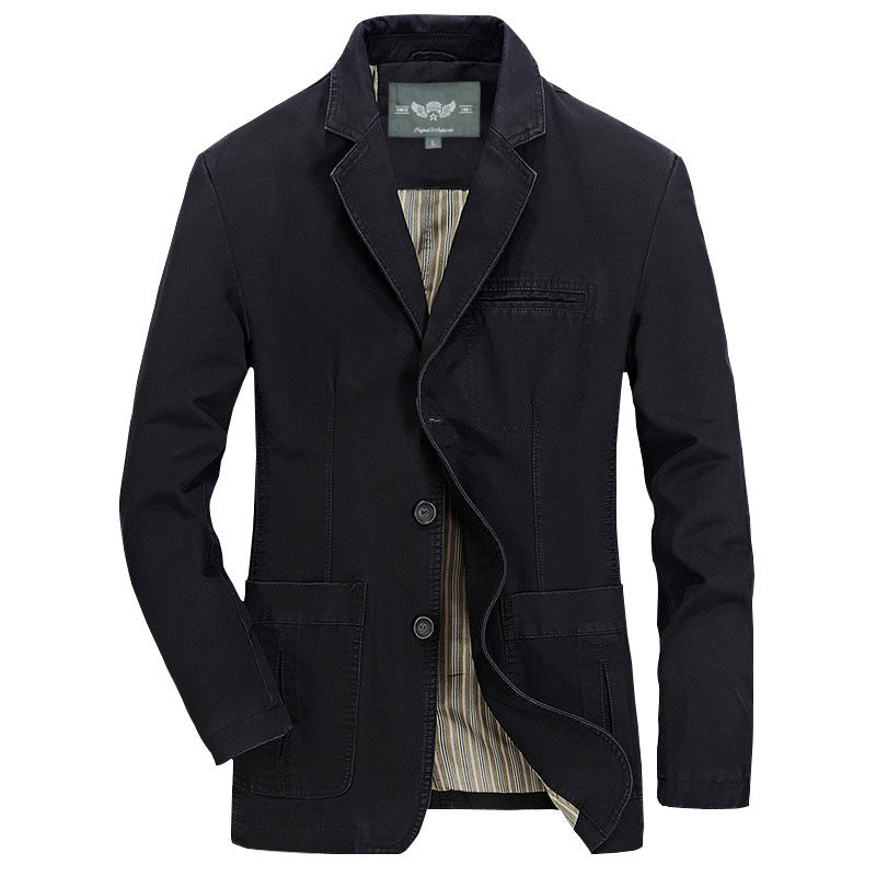 Men's Casual Canvas Blazer in Worker Blouson Style with Shirt Collar and Patch Pockets Chichicherry