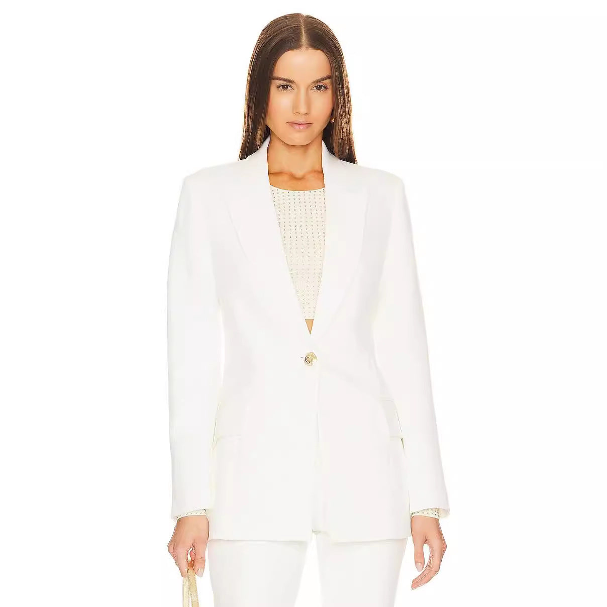 Women Two-piece Tailored Suit with Fitted One-button Blazer and Flared Trousers Chichicherry