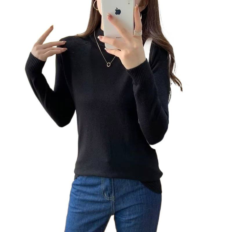 Damen Feiner Langarm-Feinstrickpullover mit schmalem Stehkragen und gerippten Bündchen Chichicherry