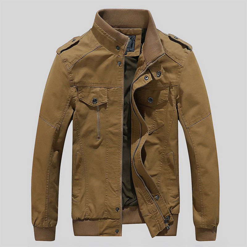 Men's Urban Canvas Pilot Jacket with Reinforced Shoulders, Stand-Up Collar and Concealed Zip Fastening Chichicherry