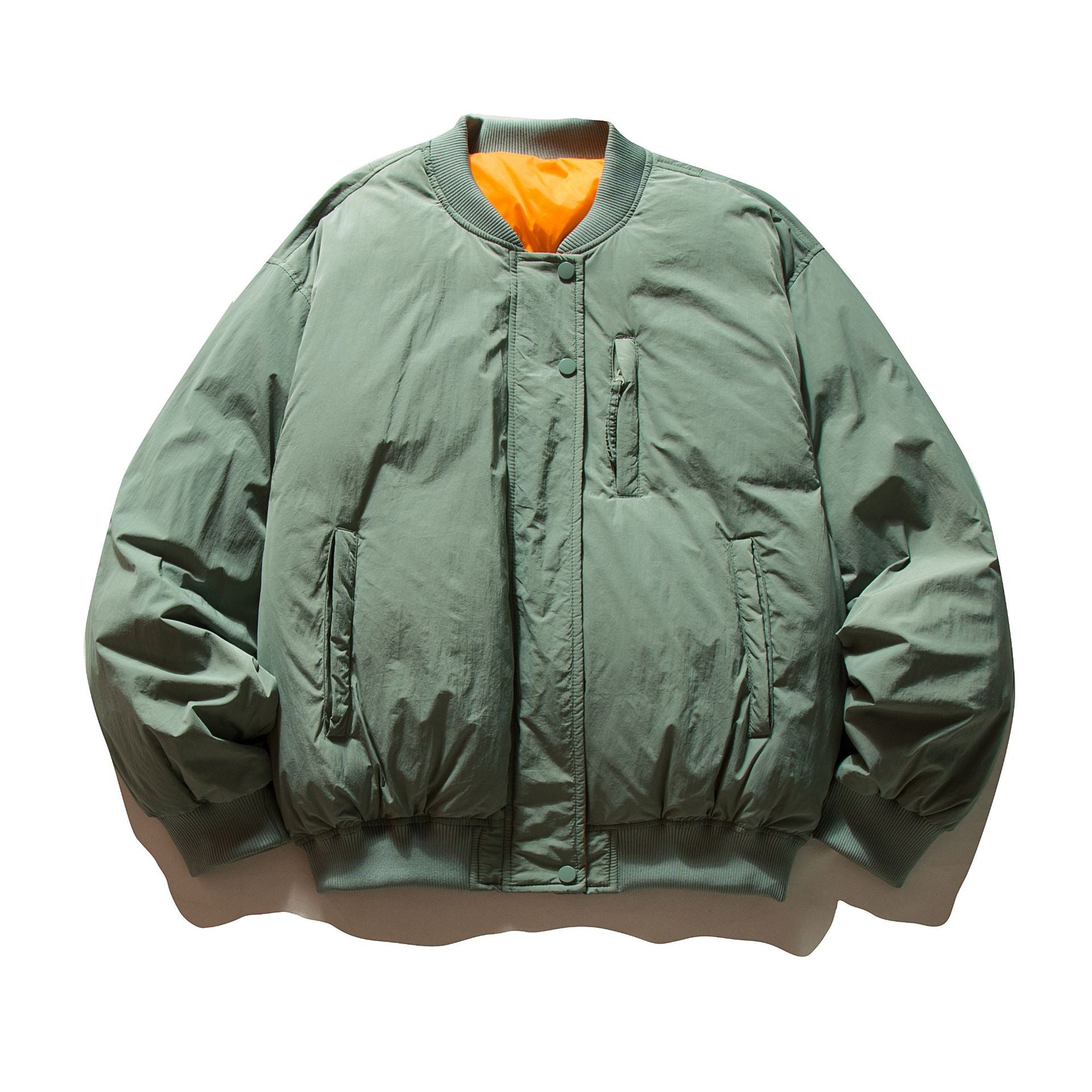 Men's Voluminous Boxy Bomber Jacket with Padded Insulation and Subtle Chest Zipper Pocket Chichicherry