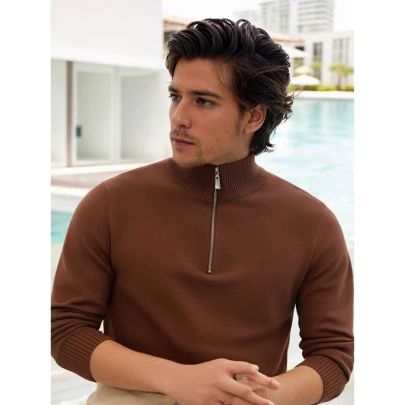 Herren Feinstrick-Halbzip-Pullover mit Stehkragen und Rippbündchen Chichicherry