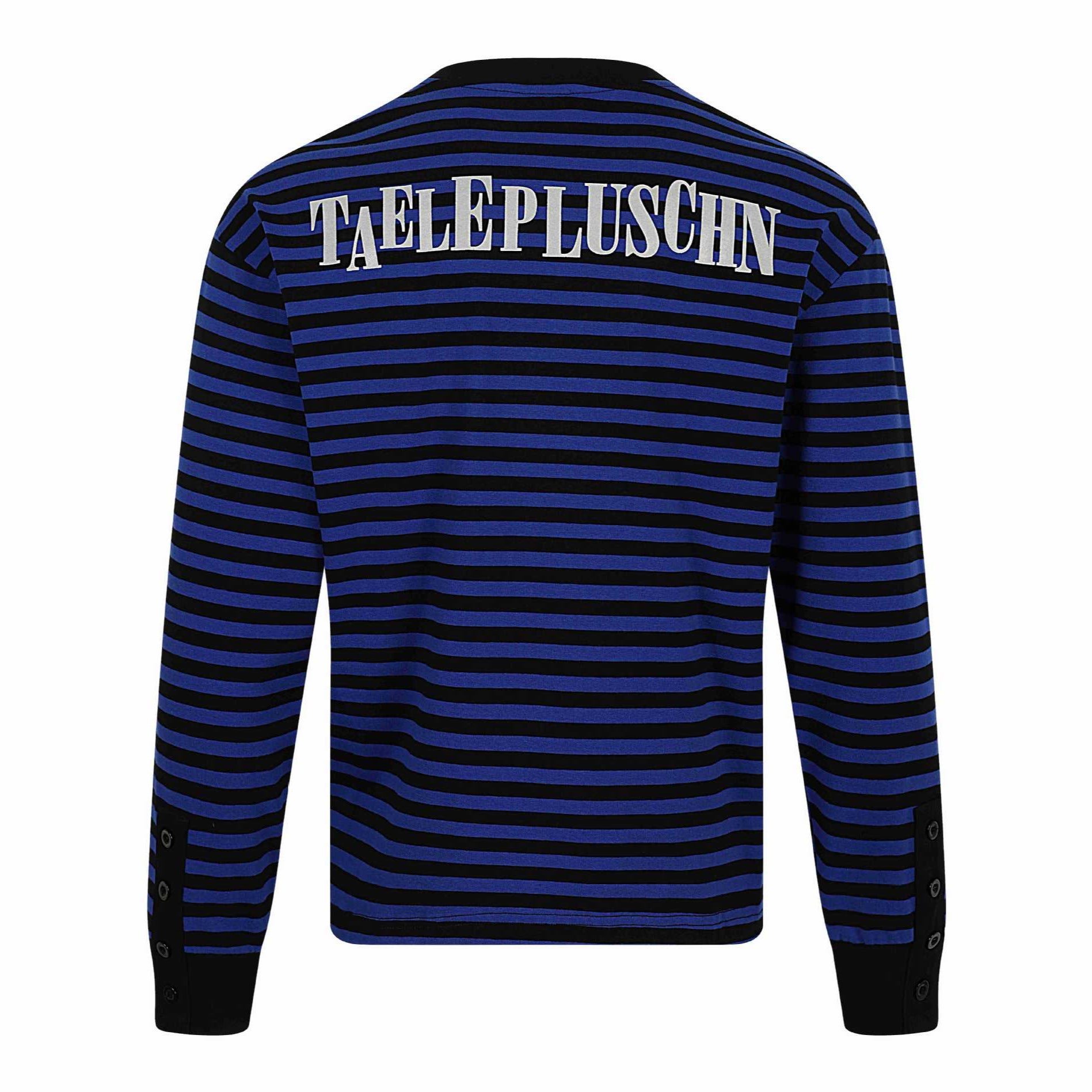 Unisex Striped Long Sleeve Sweater with V-Neck and Rhinestone Applications Chichicherry