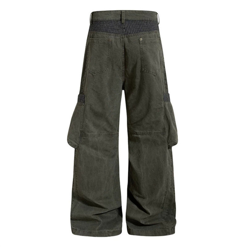 Women's Wide High-Waist Cargo Culotte with Large Pocket Bags and Check Cuffs Chichicherry