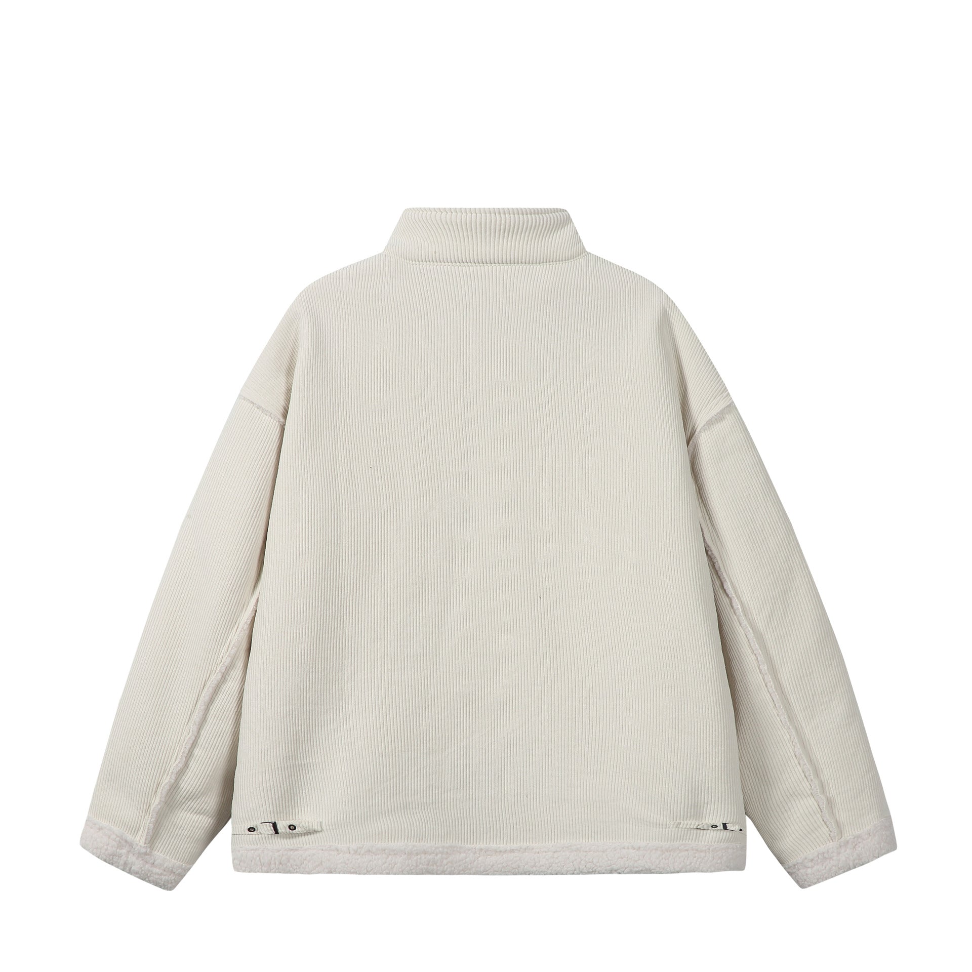 Unisex Short-cut Cord Jacket with Teddy Trim and Funnel Neck Chichicherry