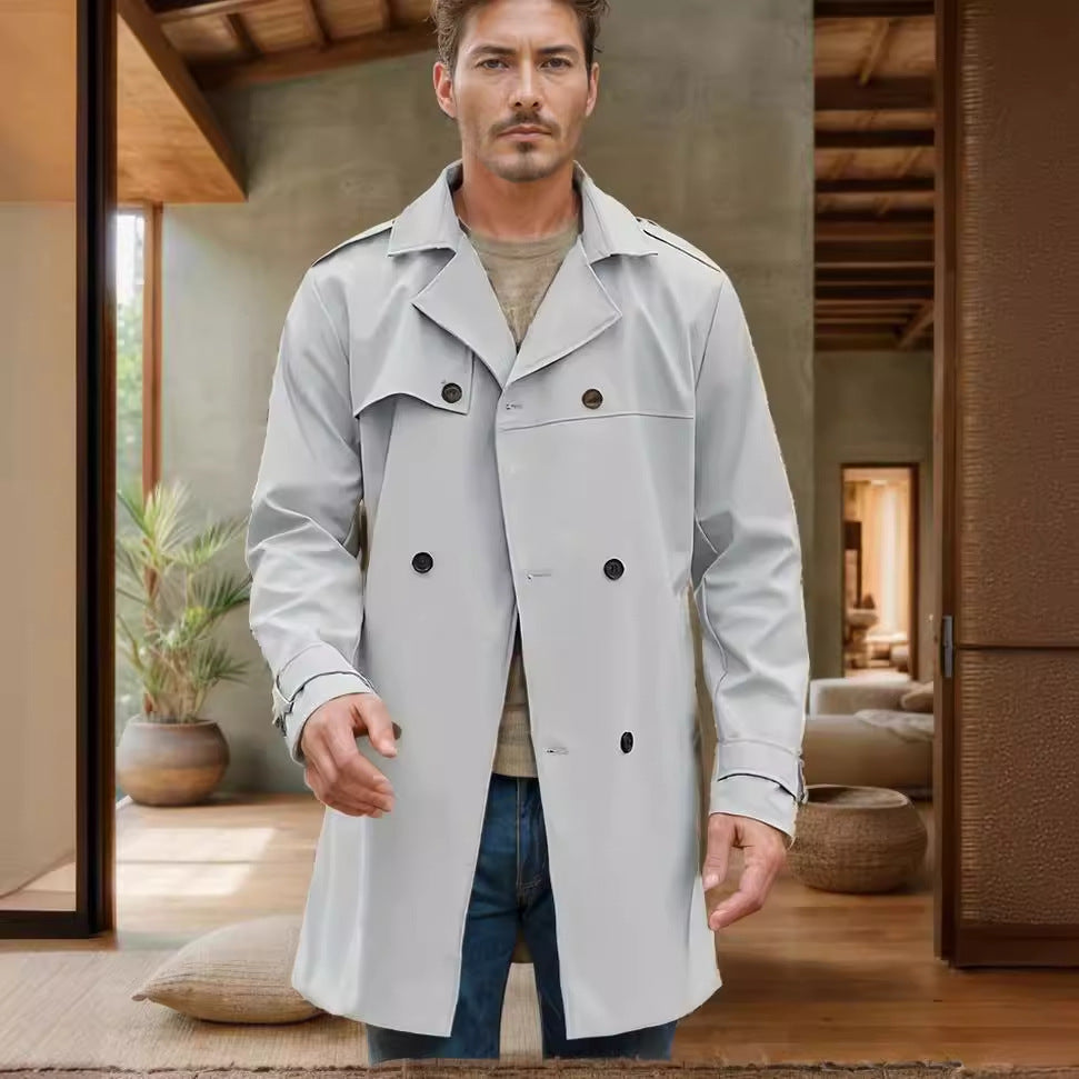 Men's Lightweight Double-Breasted Trench Coat with Water-Repellent Coating Chichicherry
