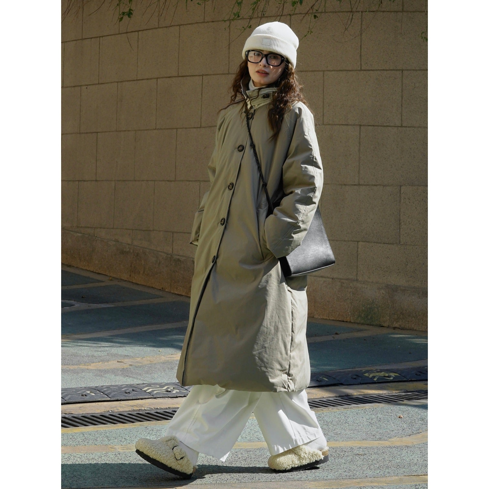 Women's Quilted Long Coat with Stand Collar, Button Placket and Loose Fit Chichicherry