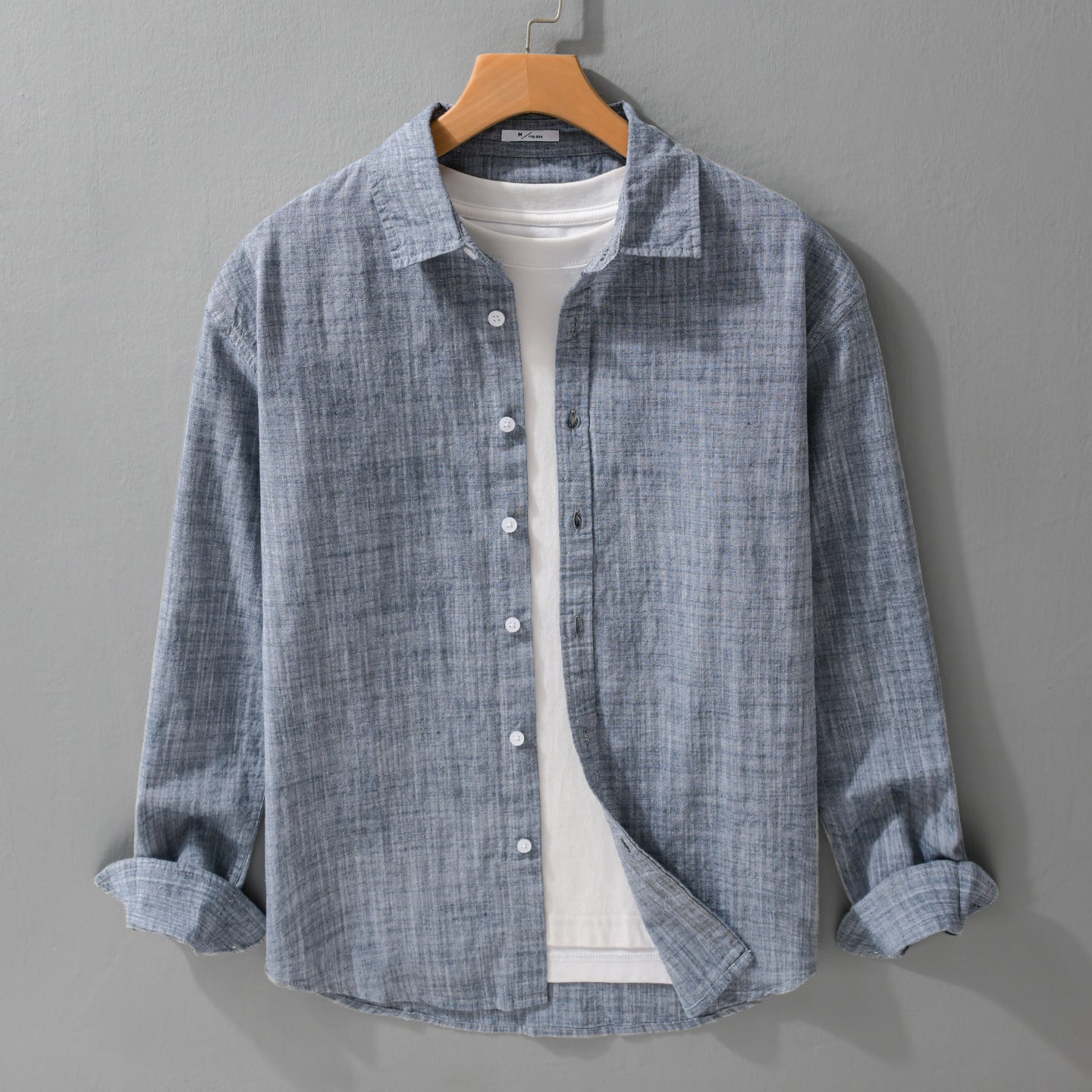 Men's Textured Linen-Cotton Overshirt in Relaxed Fit with Shirt Collar and Continuous Button Placket Chichicherry