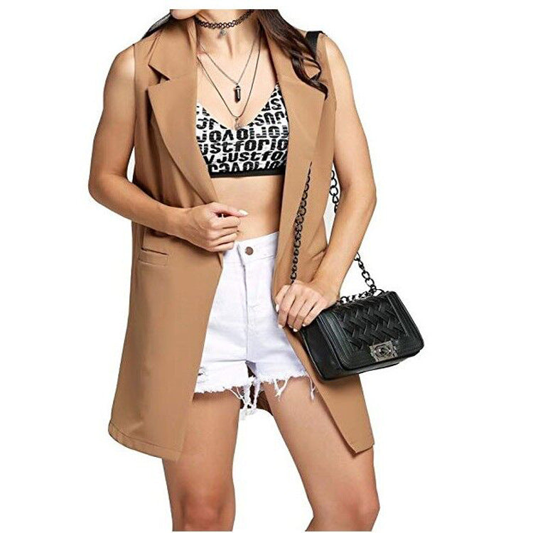 Ladies long waistcoat in tailoring look with shawl collar and side pockets Chichicherry