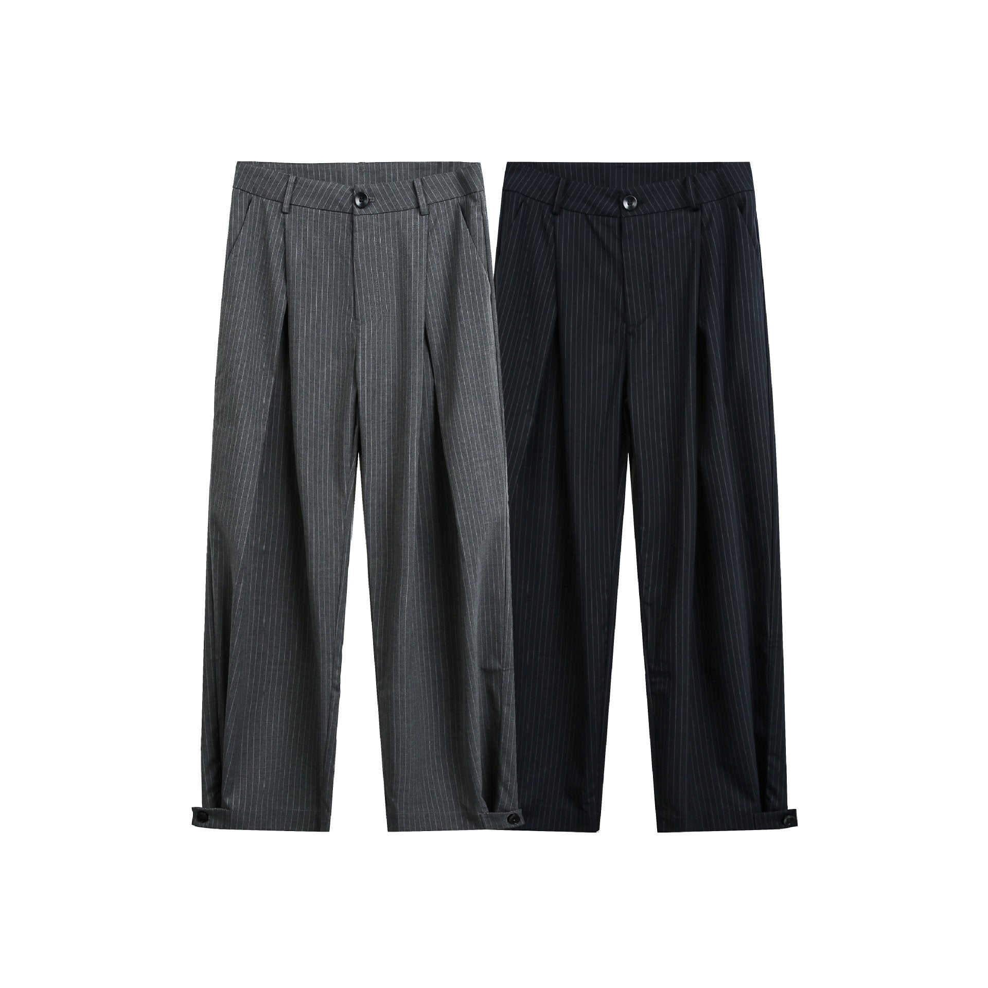 Women's High-Rise Wide Suit Trousers with Creases, Pinstripes, and Adjustable Cuff Chichicherry
