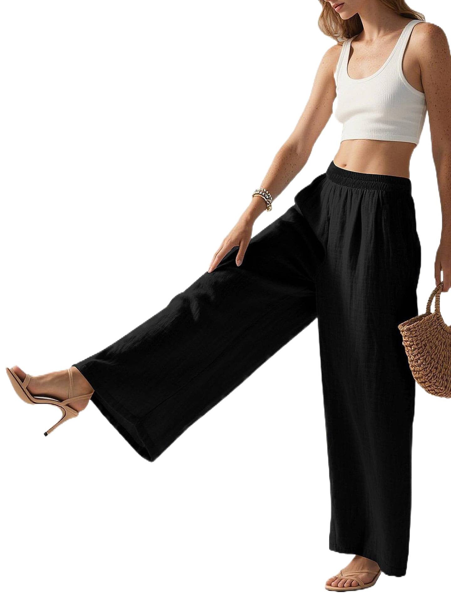 Women's wide linen pants with elastic waistband and side pockets Chichicherry
