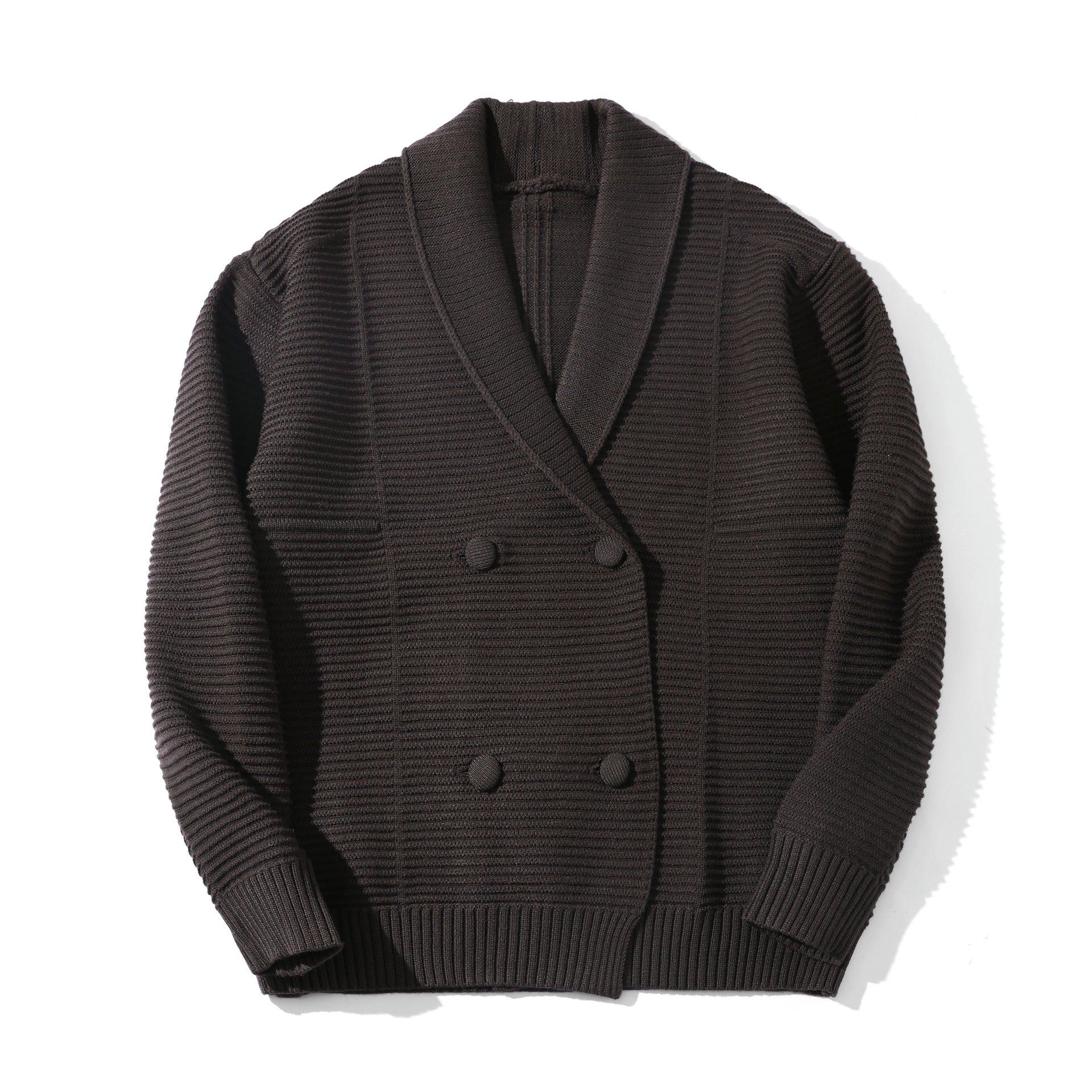 Women's Double-Breasted Knit Cardigan with Shawl Collar and Textured Knit Chichicherry