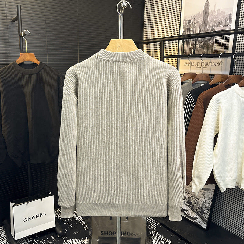 Herren Feiner Rippenstrick-Pullover mit Rundhalsausschnitt und verstärkter Schulternaht Chichicherry