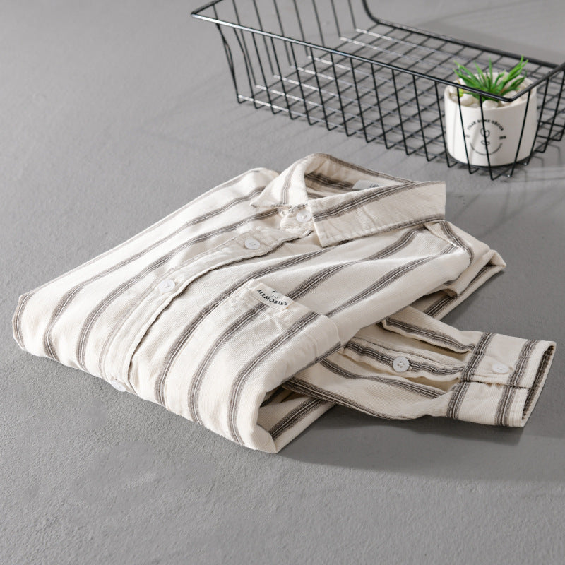 Men's Striped Oversize Shirt made of Cotton Blend with Chest Pocket and Relaxed Fit Chichicherry